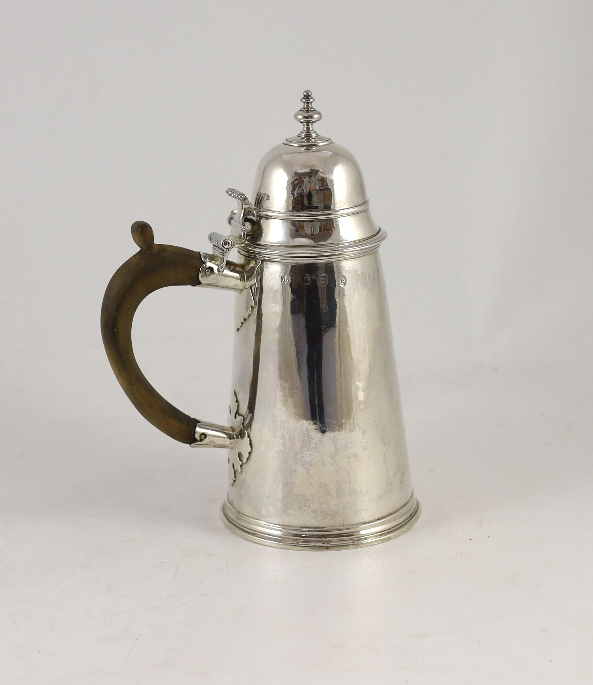 A Queen Anne Britannia standard silver chocolate pot, by Joseph Ward